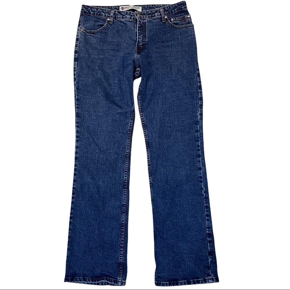 ▫️Harley-Davidson High Rise Darker Wash Boot Cut Denim Jeans Sz 12 Long